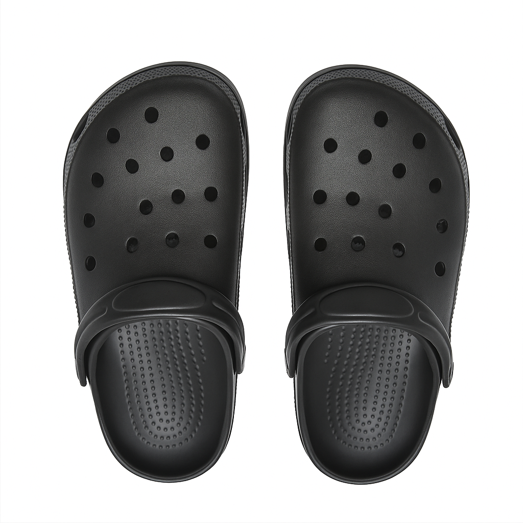 Black sandals with strap on a white background