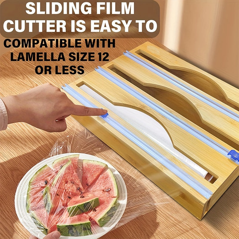 3-in-1 Bamboo Wrap Dispenser with Sliding Cutter & Labels -