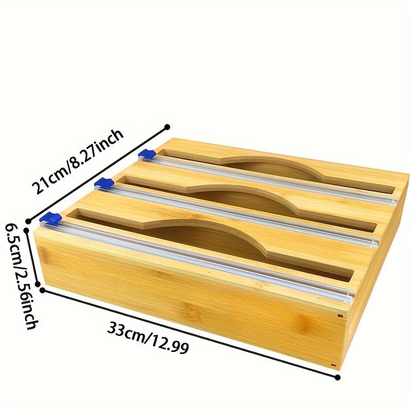 3-in-1 Bamboo Wrap Dispenser with Sliding Cutter & Labels -
