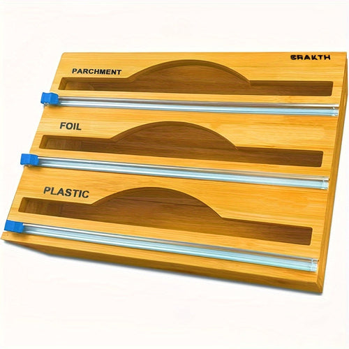3-in-1 Bamboo Wrap Dispenser with Sliding Cutter & Labels -