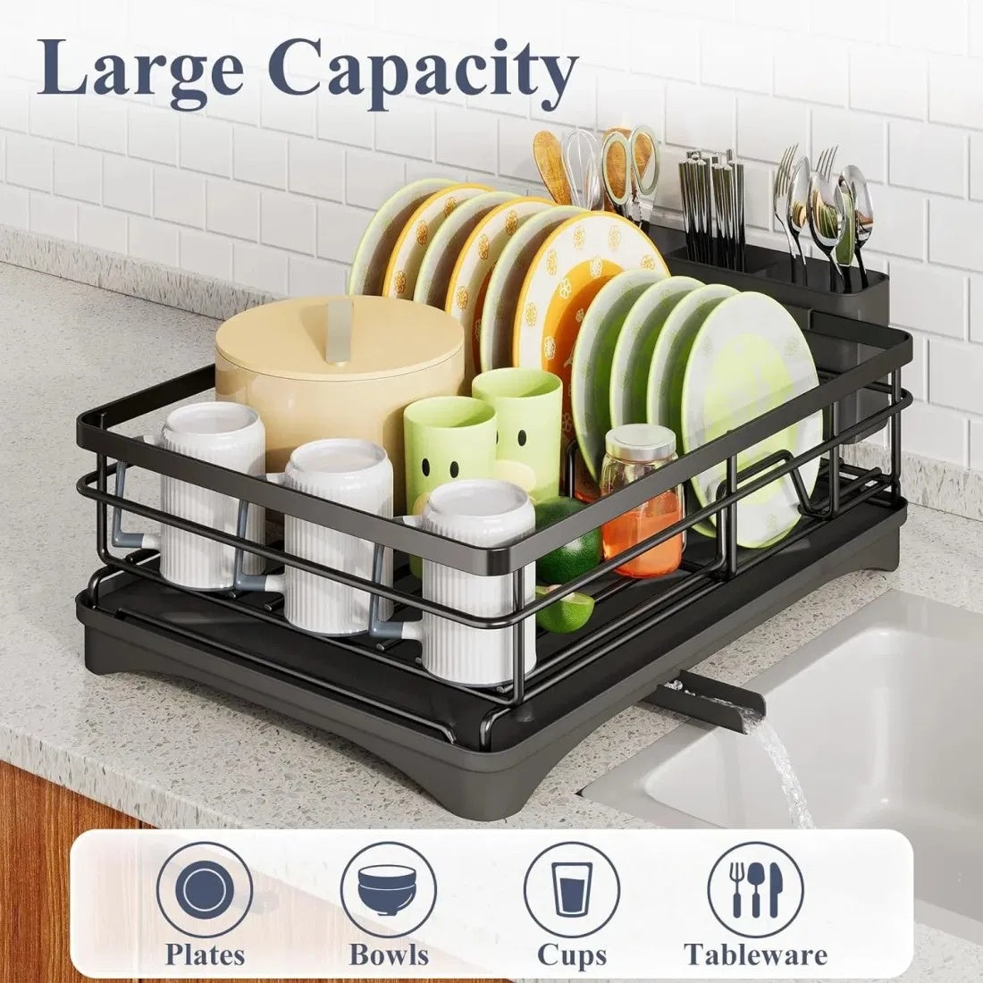 2 In Set Dish Drying Rack And Under Sink Organizer Rack, Large Dish