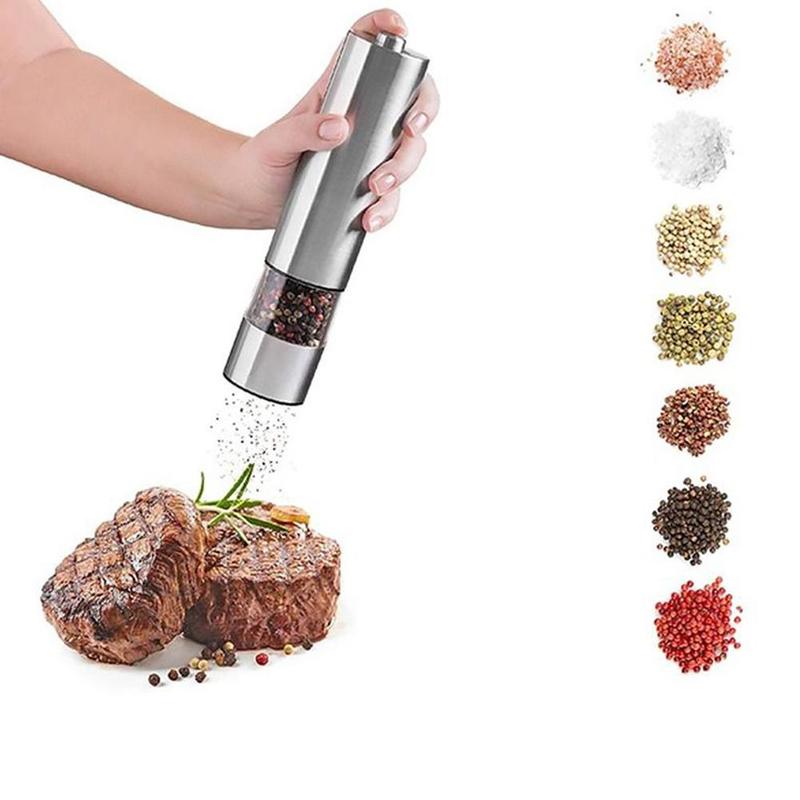 2 Pack Rechargeable Stainless Steel Electric Salt & Pepper Grinder Set – Gravity Automatic Mills with Adjustable Coarseness, LED Light, One-Hand Operation, Battery Powered