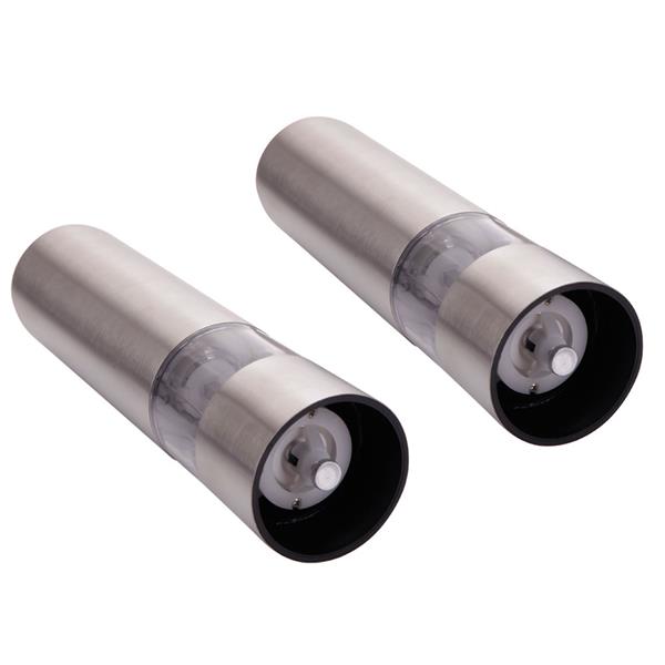 2 Pack Rechargeable Stainless Steel Electric Salt & Pepper Grinder Set – Gravity Automatic Mills with Adjustable Coarseness, LED Light, One-Hand Operation, Battery Powered