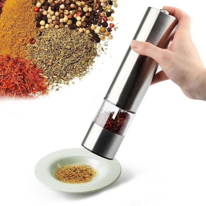 2 Pack Rechargeable Stainless Steel Electric Salt & Pepper Grinder Set – Gravity Automatic Mills with Adjustable Coarseness, LED Light, One-Hand Operation, Battery Powered