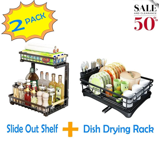 2 In Set Dish Drying Rack And Under Sink Organizer Rack, Large Dish