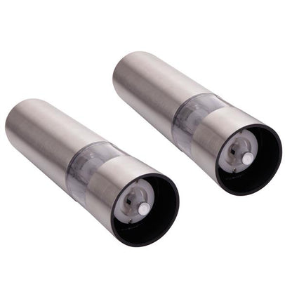 2 Pack Rechargeable Stainless Steel Electric Salt & Pepper Grinder Set – Gravity Automatic Mills with Adjustable Coarseness, LED Light, One-Hand Operation, Battery Powered