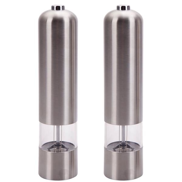 2 Pack Rechargeable Stainless Steel Electric Salt & Pepper Grinder Set – Gravity Automatic Mills with Adjustable Coarseness, LED Light, One-Hand Operation, Battery Powered