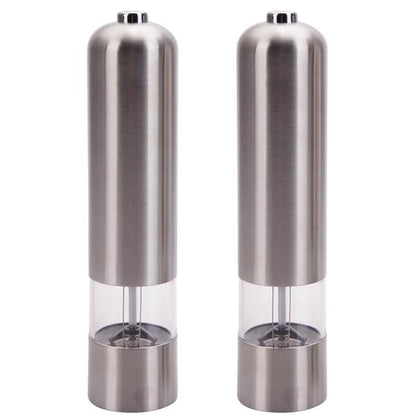 2 Pack Rechargeable Stainless Steel Electric Salt & Pepper Grinder Set – Gravity Automatic Mills with Adjustable Coarseness, LED Light, One-Hand Operation, Battery Powered